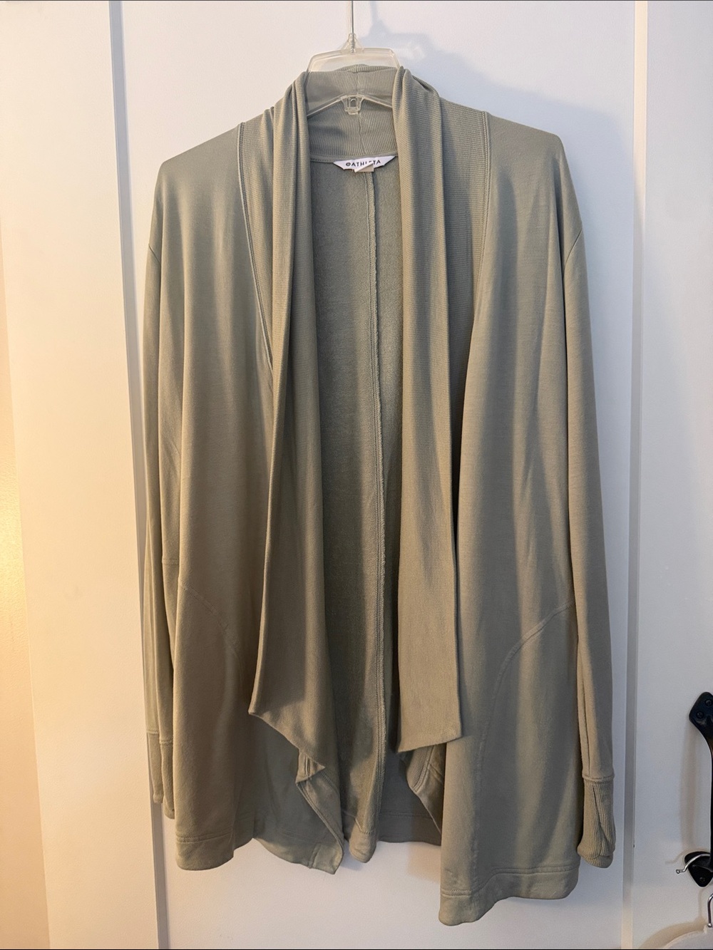 Light Sage Open Front Draped Cardigan